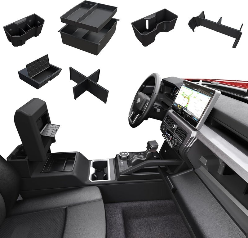 ELECFRESH 6PCS Center Console Organizer Tray for 2024 2025 Toyota Tacoma Accessories, Armrest Hidden Storage Box, Rear and Console Cup Holder Glove and Armrest Storage Box with Insert Divider for Toyota Tacoma - Image 1